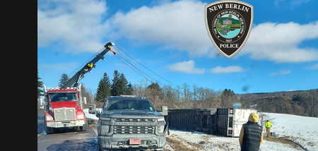 New Berlin Police respond to tractor trailer rollover on Highway 8